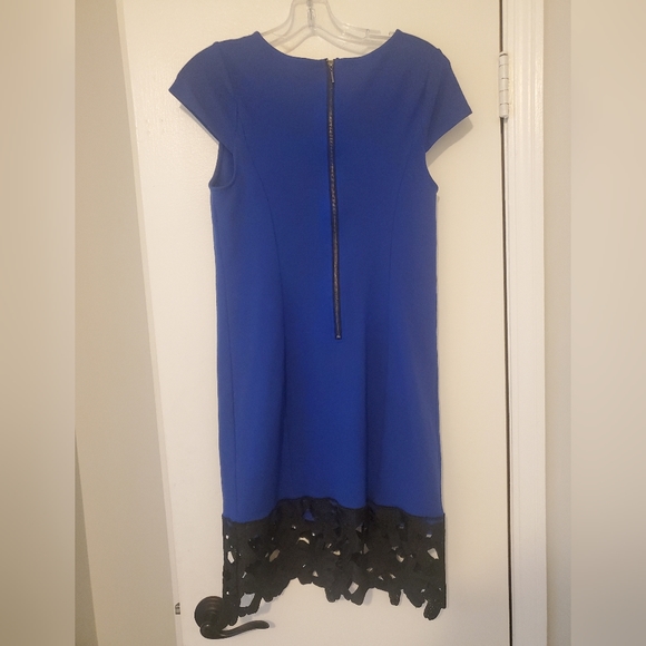 Cobalt Blue Sheath Dress with Black Cutout Trim - Picture 3 of 4